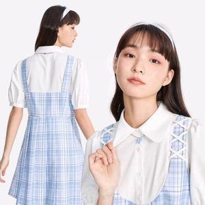 New Super Sweet A-Line Pleated Strap Mini Shirt Dress